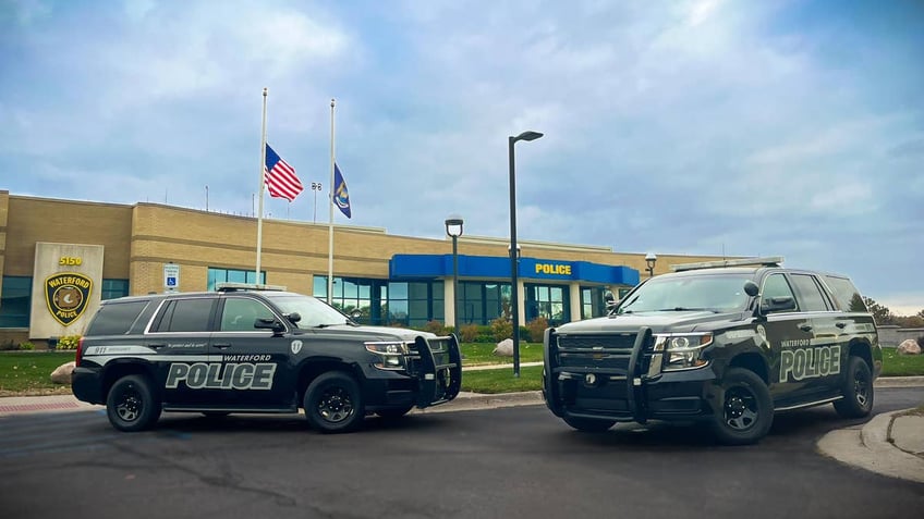 Police cars in front of Waterford Township Police Department