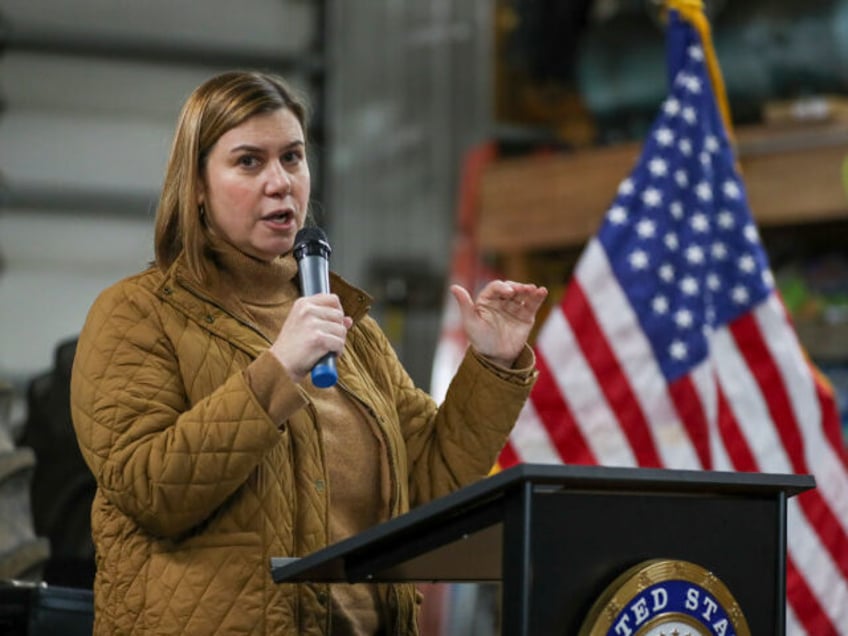 SPARTA, MICHIGAN - MARCH 20: U.S. Sen. Elissa Slotkin (D-MI) and Director of the Michigan