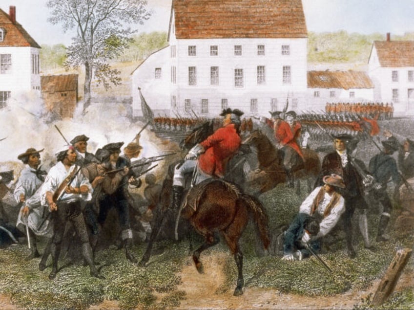 Engraving of the Battle of Lexington After Alonzo Chappel American colonists and British s