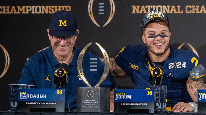 Jim Harbaugh and Blake Corum in press conference