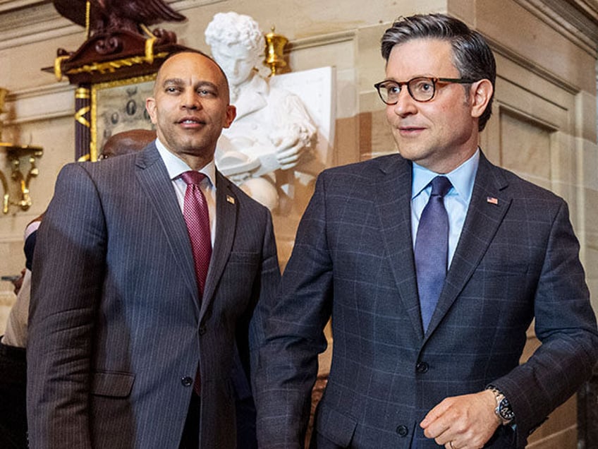 House Minority Leader Hakeem Jeffries, left, and House Speaker Mike Johnson, of Louisiana,