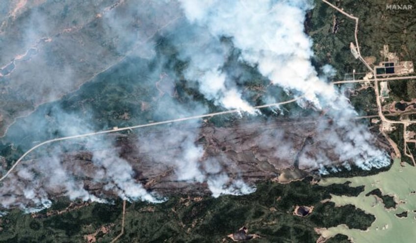 A handout satellite picture of wildfires in York Factory First Nation in Canada's Manitoba