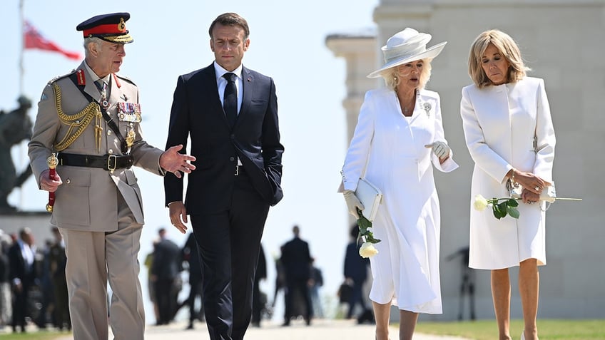 King Charles and Camilla in Normnady with French President Emmanuel Macron