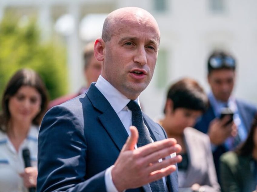 White House Deputy Chief of Staff Stephen Miller speaks with members of the press outside