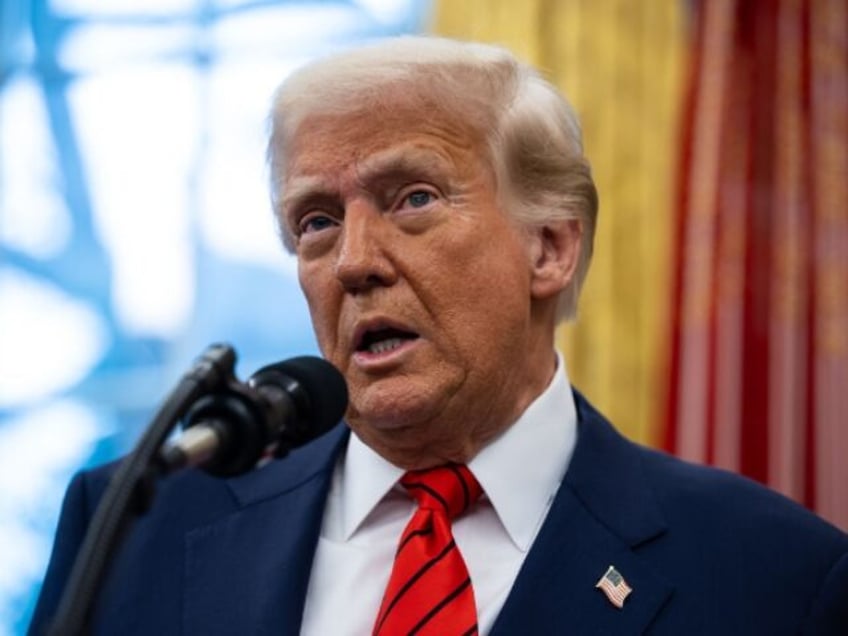 US President Donald Trump speaks after a swearing-in ceremony for Pam Bondi, US attorney g