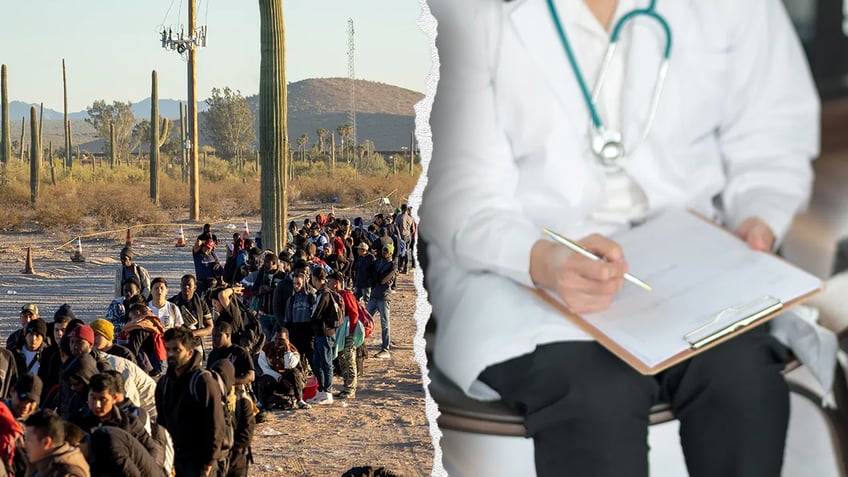 Border crossings in Arizona and a doctor holding a clipboard with forms