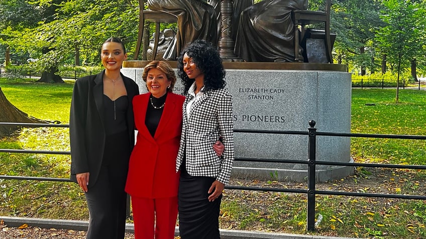 Veronika, Gloria Allred and Danielle Hazel at a press conference