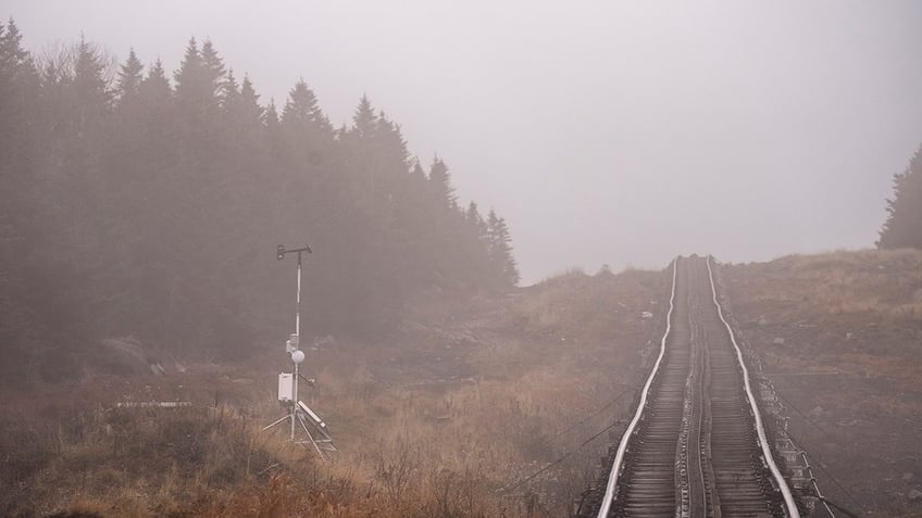 Fog on Mount Washington Cog Railway near summit where man vanished