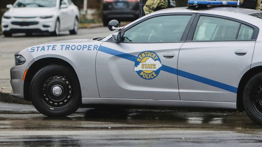 A gray-colored Kentucky State Police vehicle
