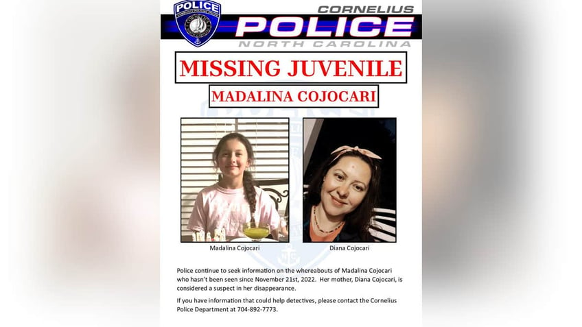 Updated missing poster released by Cornelius Police Department about missing girl, Madalina Cojacari, who hasn't been seen since getting off a school bus in November 2022.