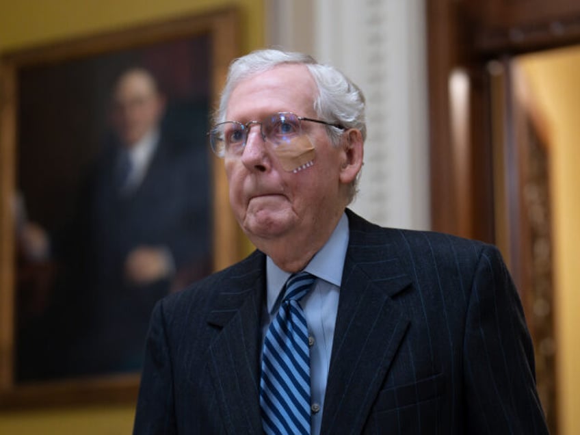 Senate Minority Leader Mitch McConnell, R-Ky., is seen with a bandaged face and wrist brac