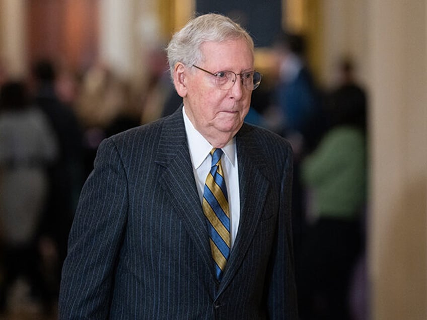 Sen. Mitch McConnell, R-Ky., arrives for the Senate Republicans' lunch in the Capitol on T