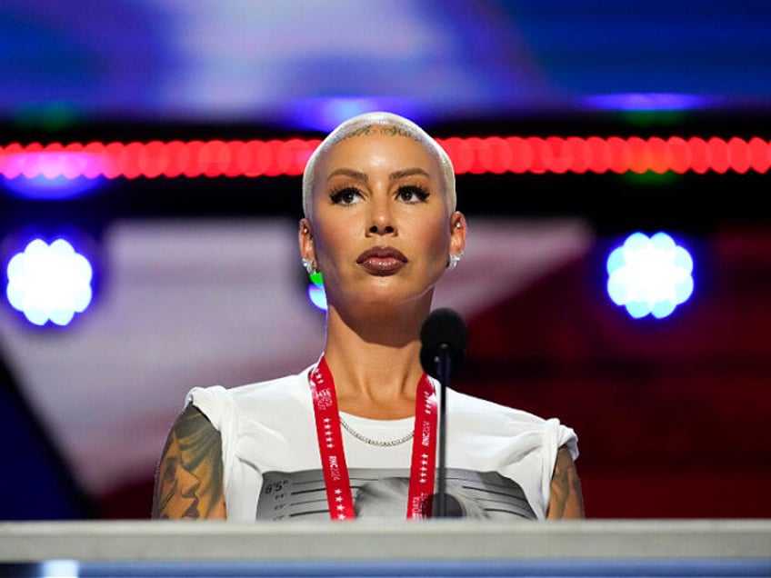 Amber Rose attends a rehearsal at the 2024 Republican National Convention at the Fiserv Fo