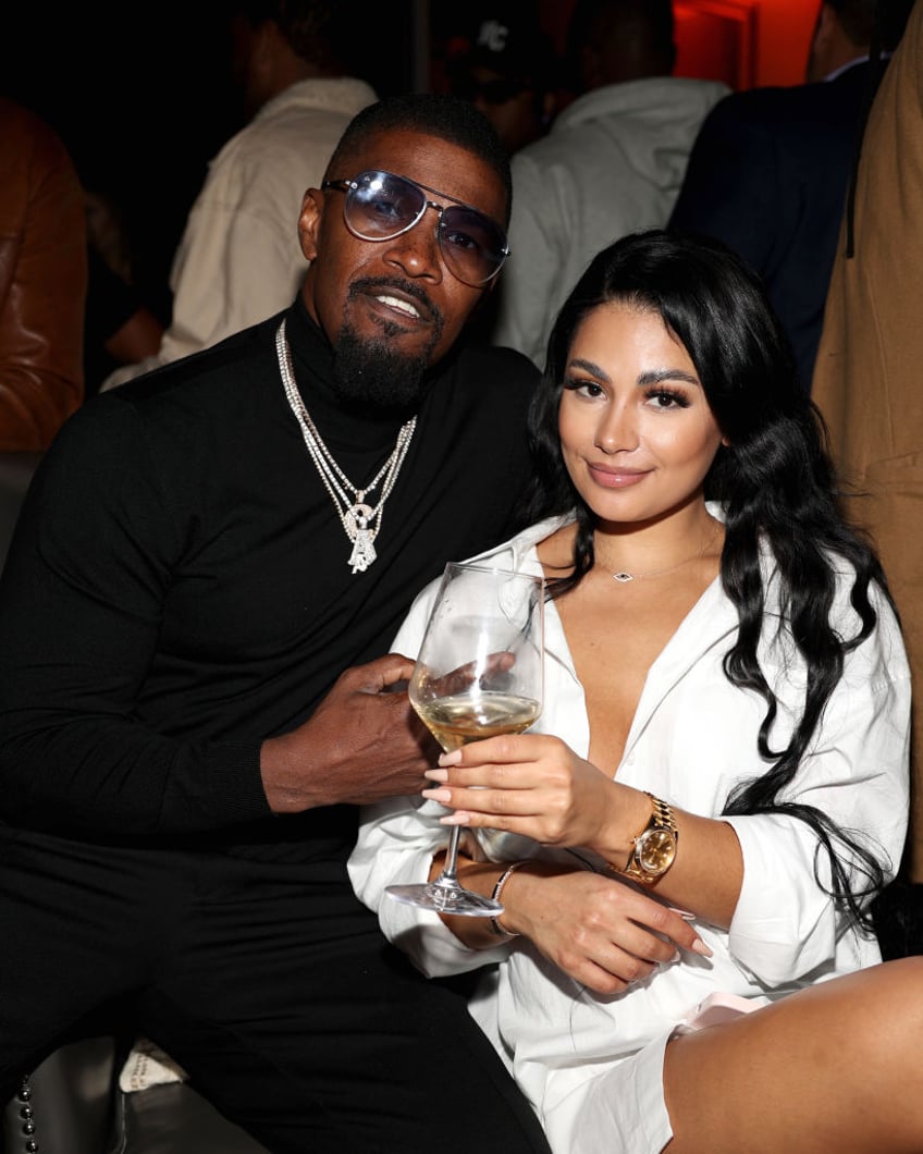 LOS ANGELES, CALIFORNIA - NOVEMBER 09: Jamie Foxx and Jade Ramey attend Moroccan Playboy Nights birthday celebration for French Montana on November 09, 2022 in Los Angeles, California. (Photo by Natasha Campos/Getty Images for French Montana)