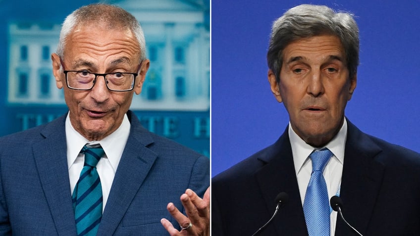 White House clean energy czar John Podesta, left, was appointed to "continue to lead our global climate efforts," White House National Security Advisor Jake Sullivan said. Podesta effectively replaces Special Presidential Envoy for Climate John Kerry, right.