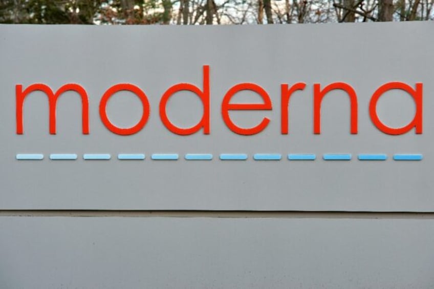 The Moderna logo is seen at the Moderna campus in Norwood, Massachusetts