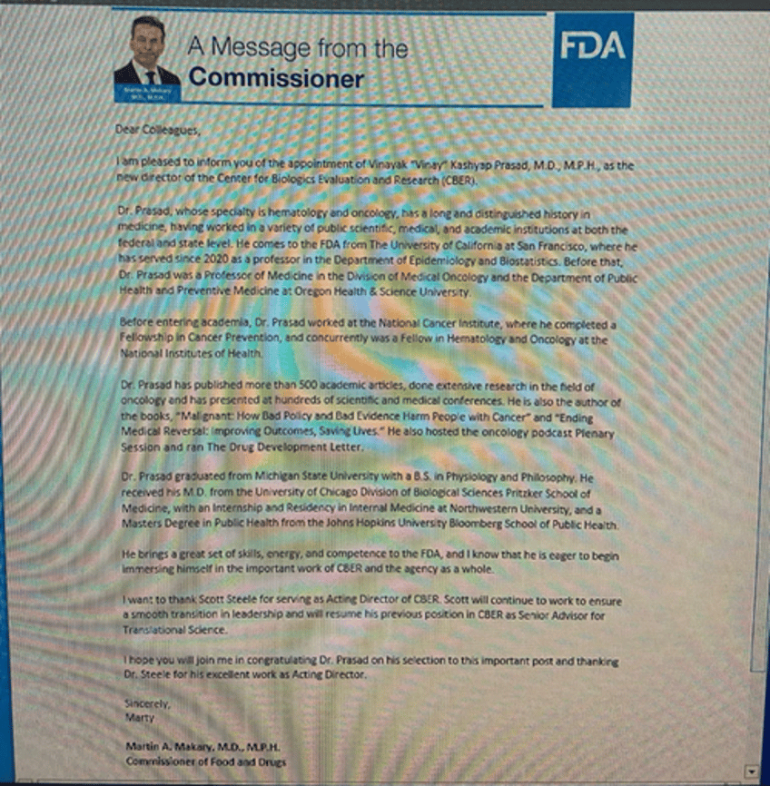 moderna sarepta puke after fda names vinay prasad as vaccines biologics head