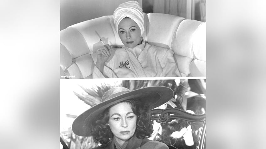 A side-by-side scene capture of the film Mommie Dearest starring Faye Dunaway as Joan Crawford