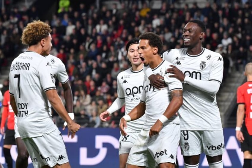 Thilo Kehrer (2nd R) opened the scoring for Monaco as they went into top spot in Ligue 1