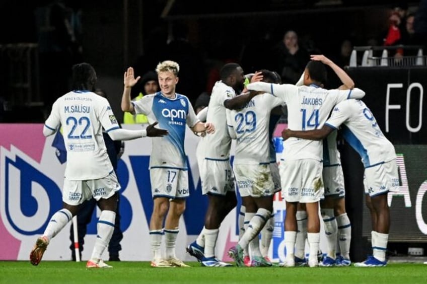 Monaco celebrate a goal in their match against Rennes