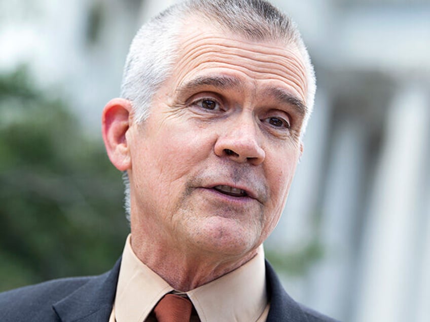 Rep. Matt Rosendale, R-Mont., talks with reporters at the House steps of the Capitol on Th