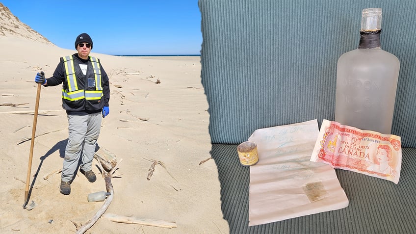Split image of Mark Douchette, recovered bottle