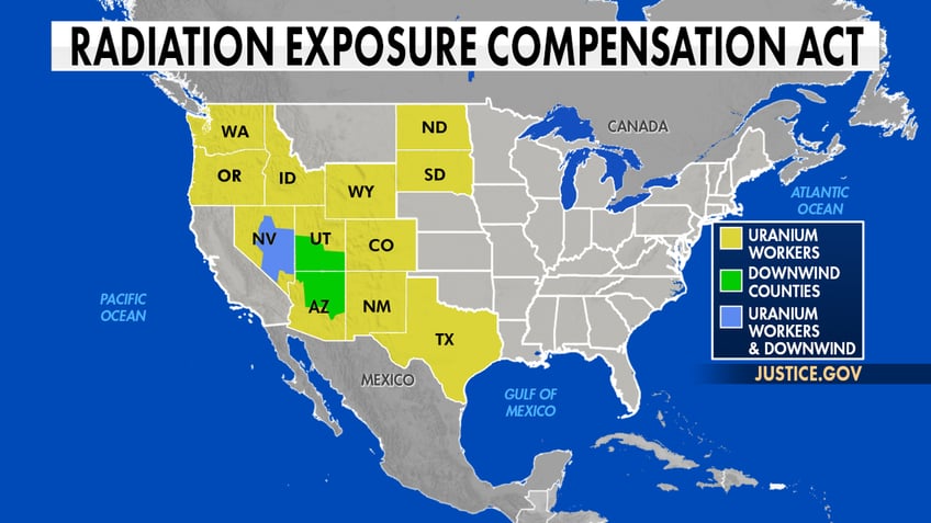 Radiation Exposure Compensation Act (RECA) map
