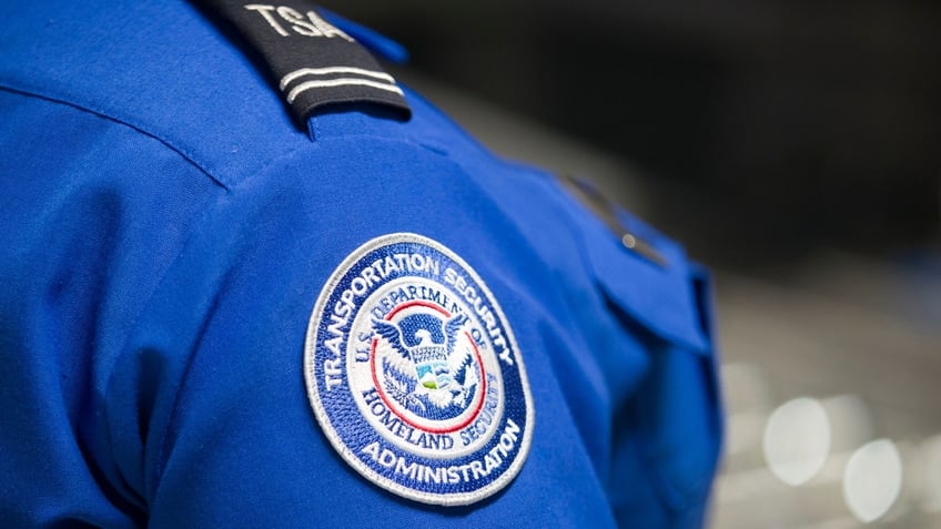 The TSA logo on an officer's arm