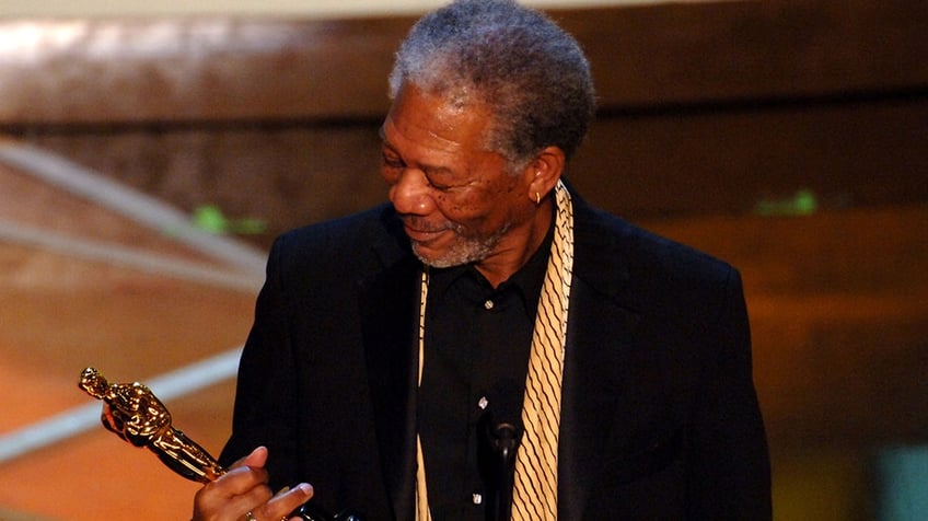 Morgan Freeman on stage after winning an Oscar