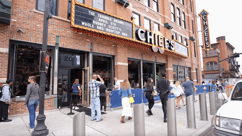Outside footage of Chief's Bar on Broadway in Nashville, Tennessee 