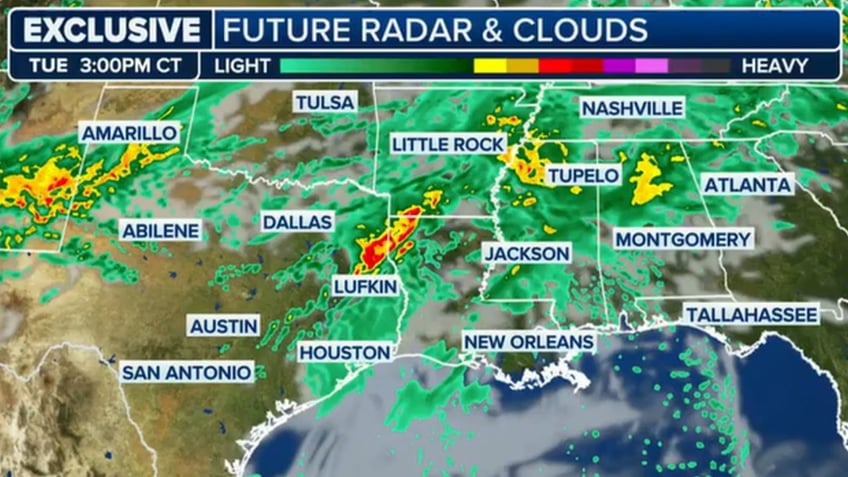 FOX Weather graphic showing rain across Southeast