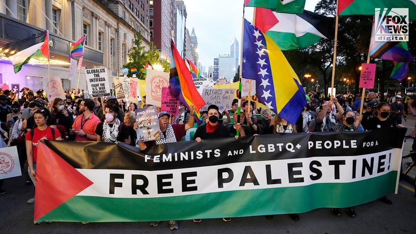 Anti-Israel protesters participate in the ‘Bodies Outside of Unjust Laws’ march ahead of the start of the Democratic National Convention