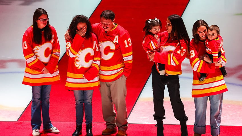 Johnny Gaudreau’s family during ceremonial puck drop