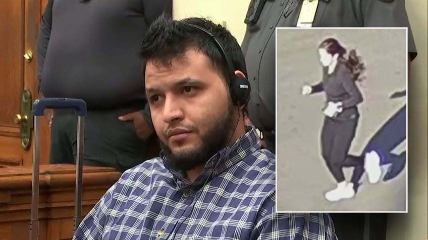 Georgia defendant Jose Ibarra and inset image of Laken Riley jogging