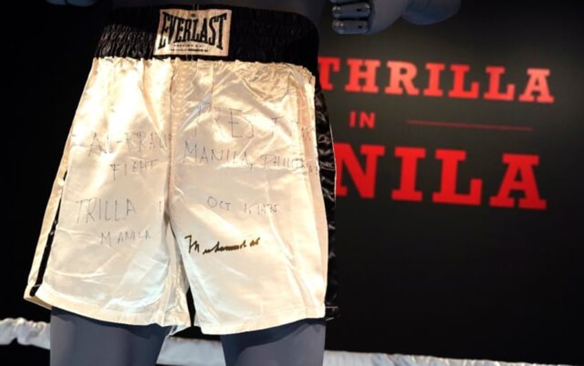 The shorts worn by Muhammad Ali in his 'Thrilla in Manilla' match are also signed by the b