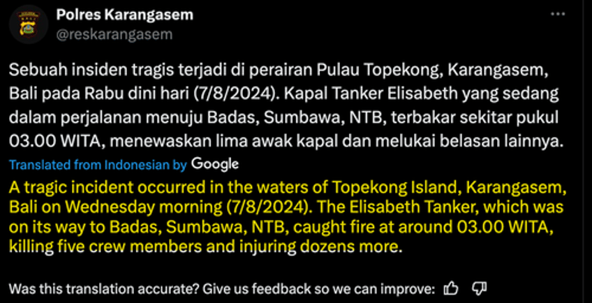 multiple explosions rock tanker off indonesias bali island 5 dead 15 injured