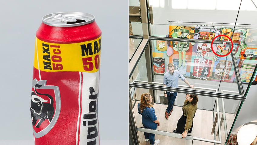 Beer can art thrown in garbage at museum