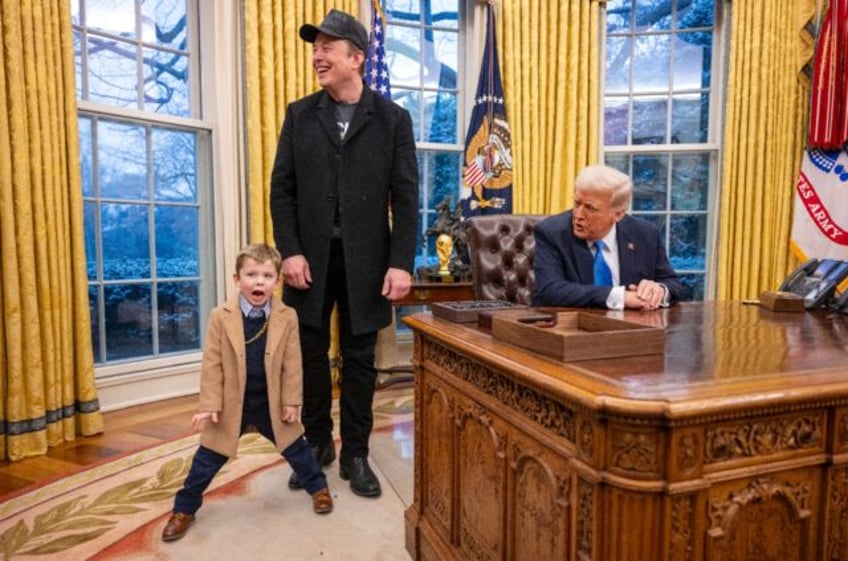 Tesla and SpaceX CEO Elon Musk with his son X Æ A-Xii join US President Donald Trump as h