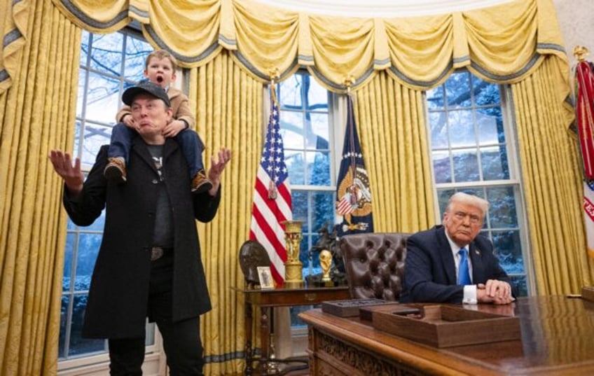 Tesla and SpaceX CEO Elon Musk with his son X Æ A-Xii join US President Donald Trump as h