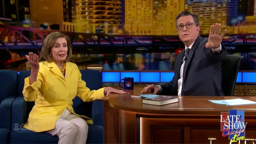 Nancy Pelosi and Stephen Colbert