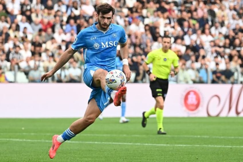 Khvicha Kvaratskhelia, pictured here playing against Juventus last month, scored Napoli's