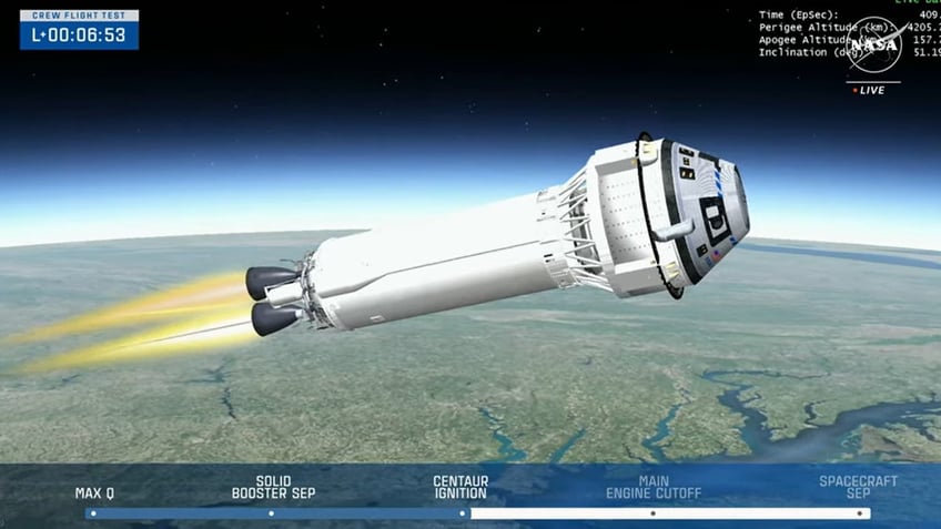 Boeing's Starliner capsule in low orbit before it reaches the International Space Space for the first time with a manned crew.