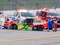 NASCAR driver Justin Allgaier takes hard hit into wall during Xfinity Series' Talladega race