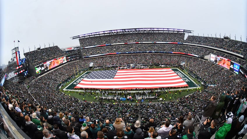 General view of American flag on Lincoln Financial Field