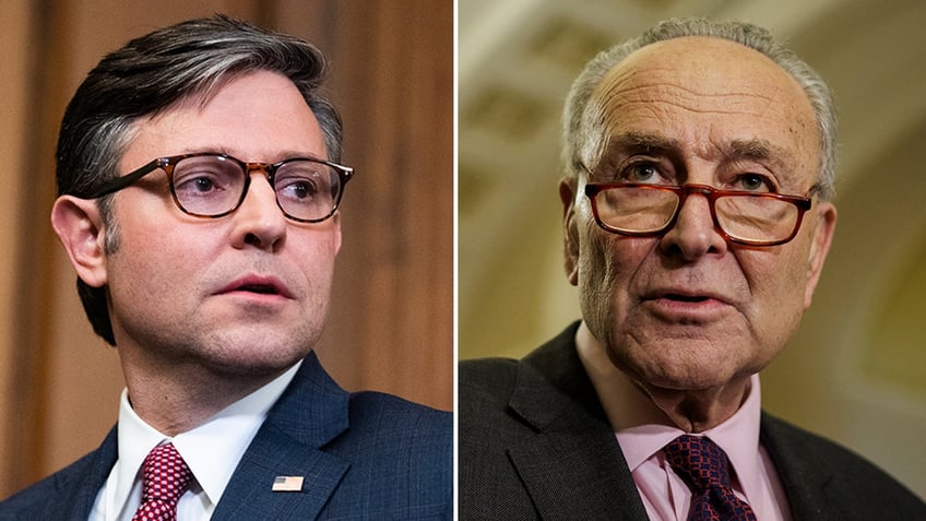 House Speaker Mike Johnson (left) and Sen. Chuck Schumer (right)