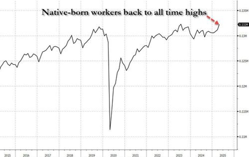 native born workers surge by over 1 million back to all time high as govt employees tumble