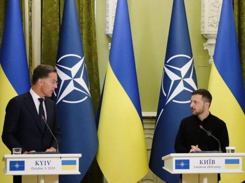 KYIV, UKRAINE - OCTOBER 3: Secretary General of NATO Mark Rutte (L) and President of Ukrai