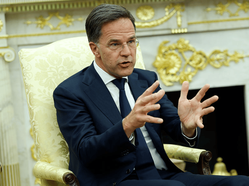 WASHINGTON, DC - JULY 14: NATO Secretary General Mark Rutte delivers remarks during a meet