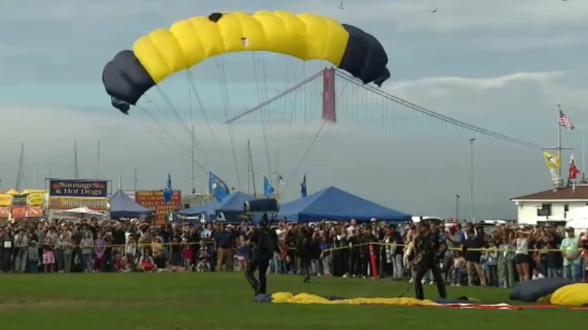 Navy parachutist lands 