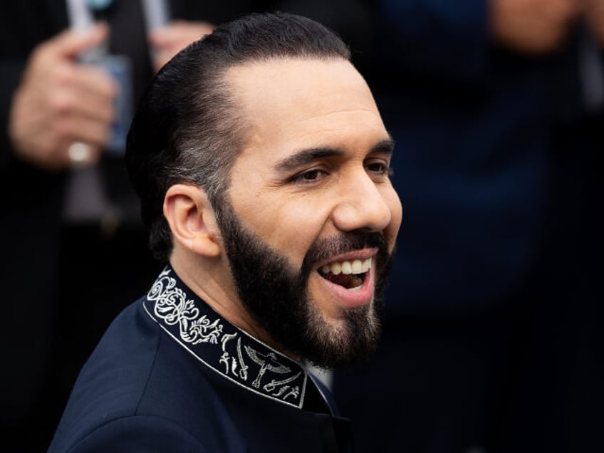 President of El Salvador Nayib Bukele takes part in a wreath-laying ceremony to pay homage